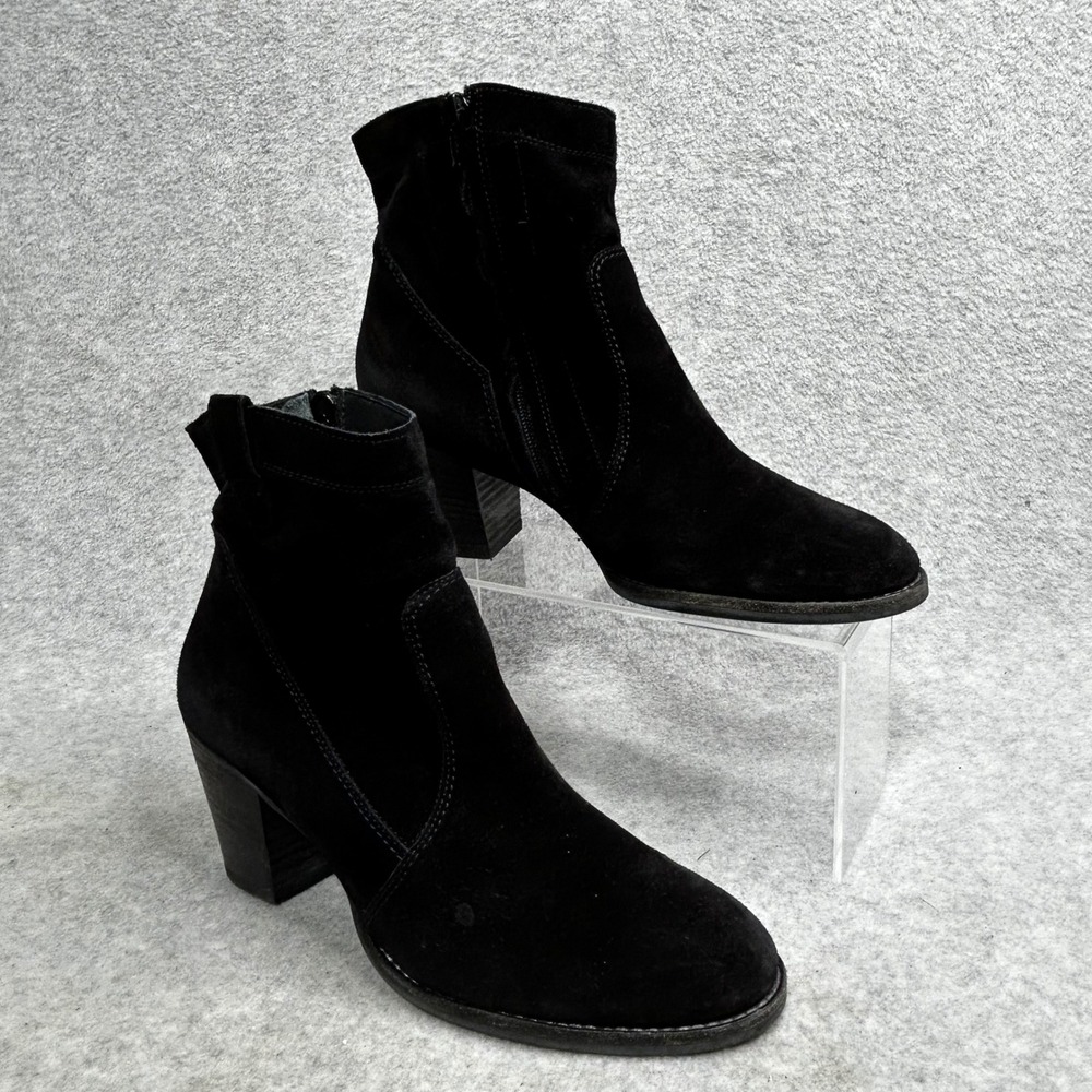 Paul Green Black Suede Zipper Block Heel Ankle Boots Women's US9 UK6.5 Austria